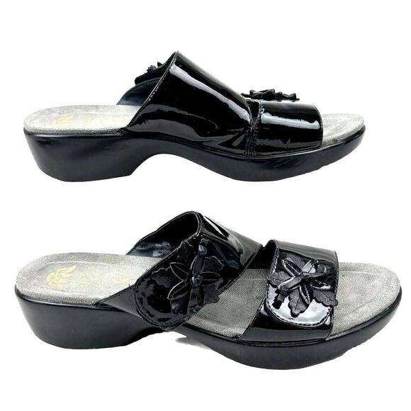 Dansko Sandals Eu 40 Black Donna Patent Leather Slip On Adjustable Double Strap - Picture 4 of 14